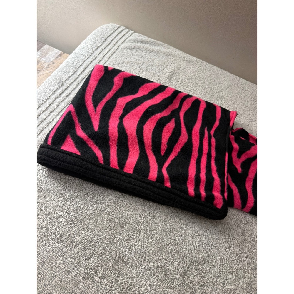 Pink Black Zebra Print Hooded Fleece Scarf Long Wrap Animal Print Accessory